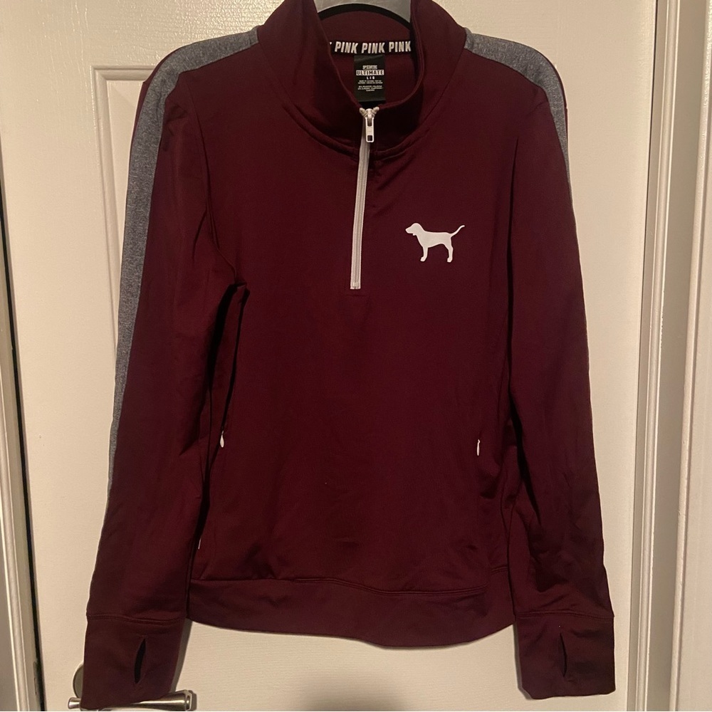 PINK Burgundy Zip pullover - Picture 2 of 7